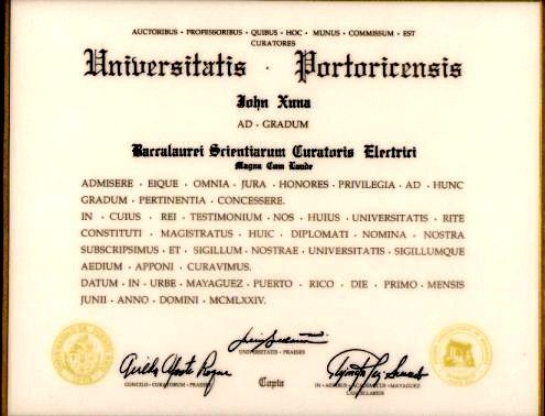 University of Puerto Rico diploma in Latin